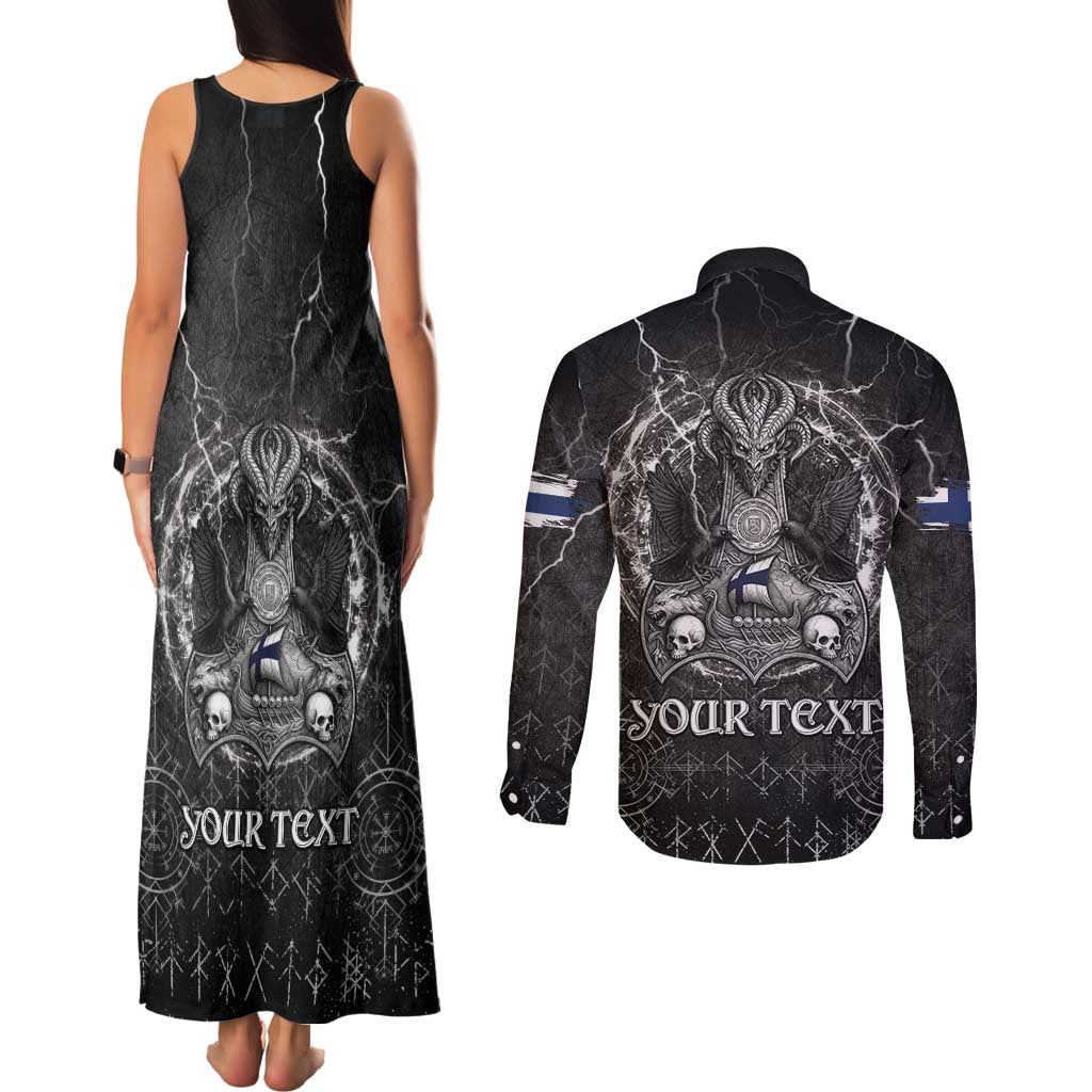 Personalized Finland Viking Couples Matching Tank Maxi Dress and Long Sleeve Button Shirt Odin's Raven Legacy - Wonder Print Shop