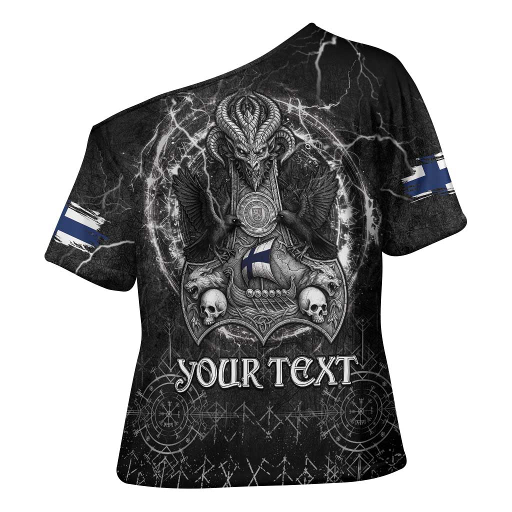 Personalized Finland Viking Cross Shoulder Shirt Odin's Raven Legacy - Wonder Print Shop