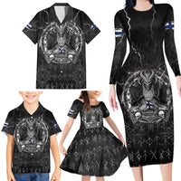 Personalized Finland Viking Family Matching Long Sleeve Bodycon Dress and Hawaiian Shirt Odin's Raven Legacy - Wonder Print Shop