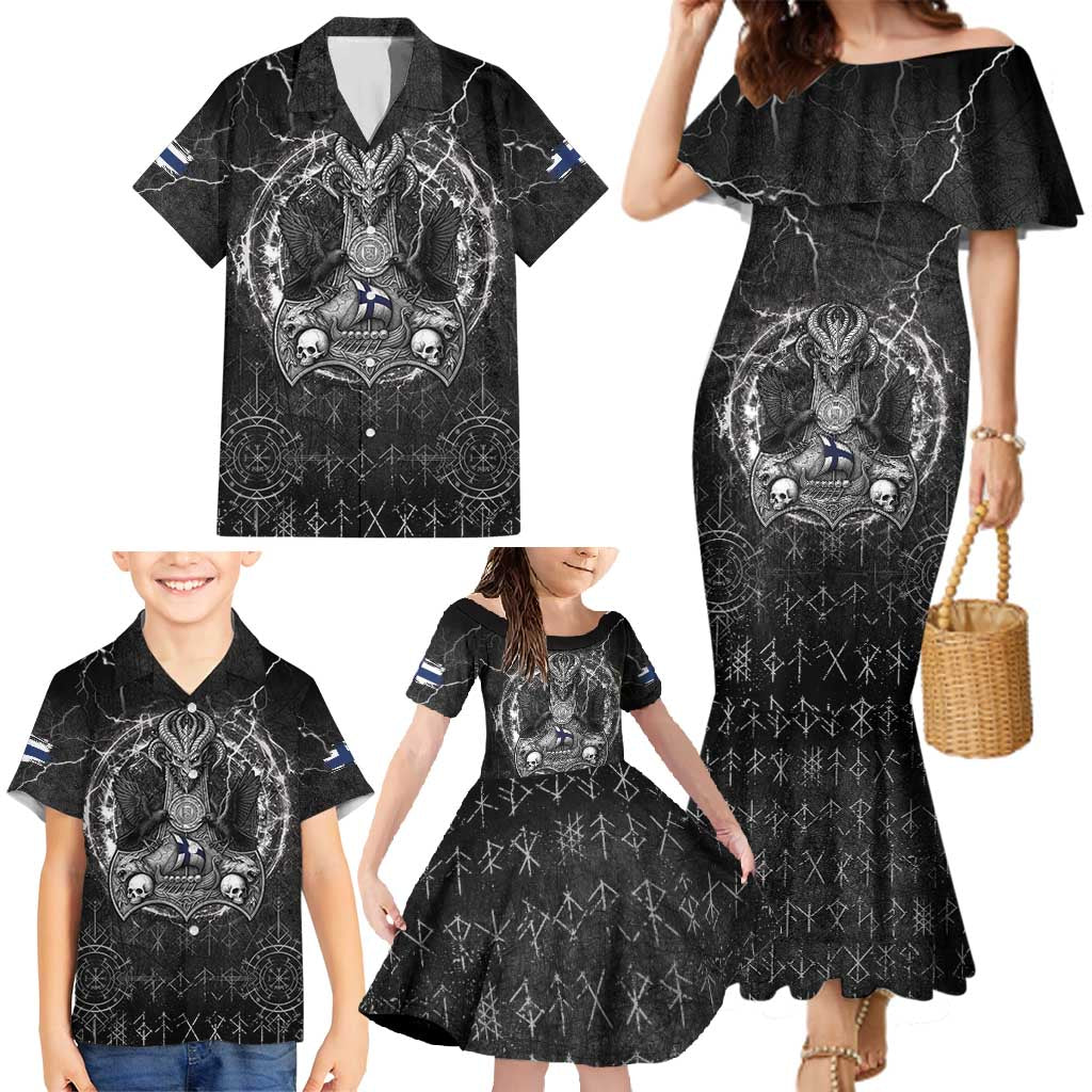 Personalized Finland Viking Family Matching Mermaid Dress and Hawaiian Shirt Odin's Raven Legacy - Wonder Print Shop