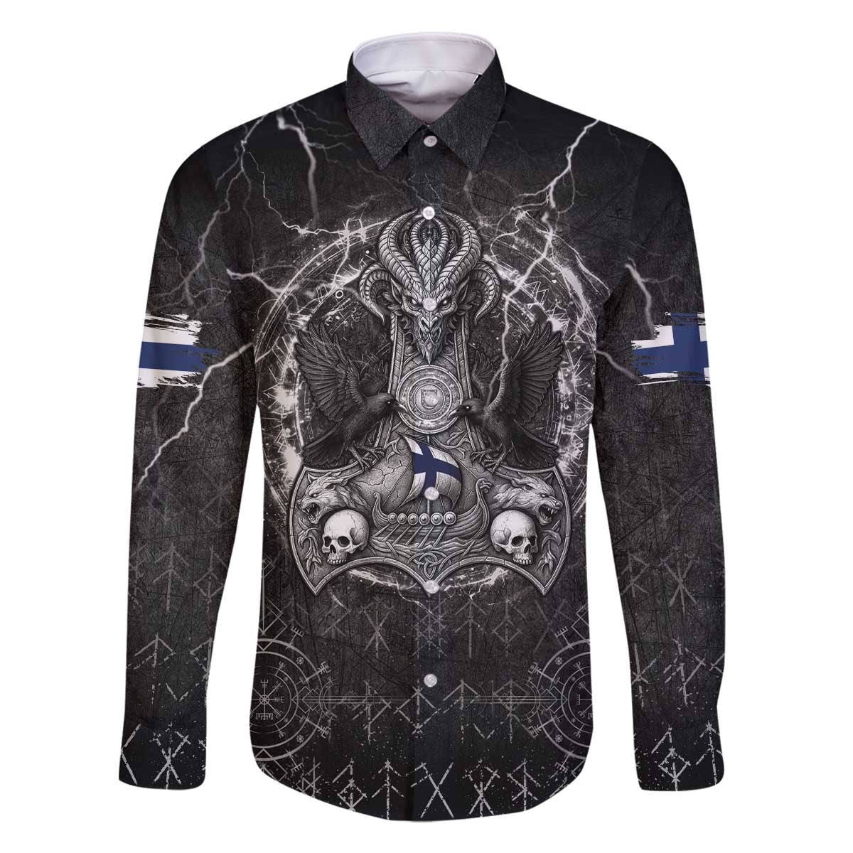 Personalized Finland Viking Family Matching Off The Shoulder Long Sleeve Dress and Hawaiian Shirt Odin's Raven Legacy - Wonder Print Shop