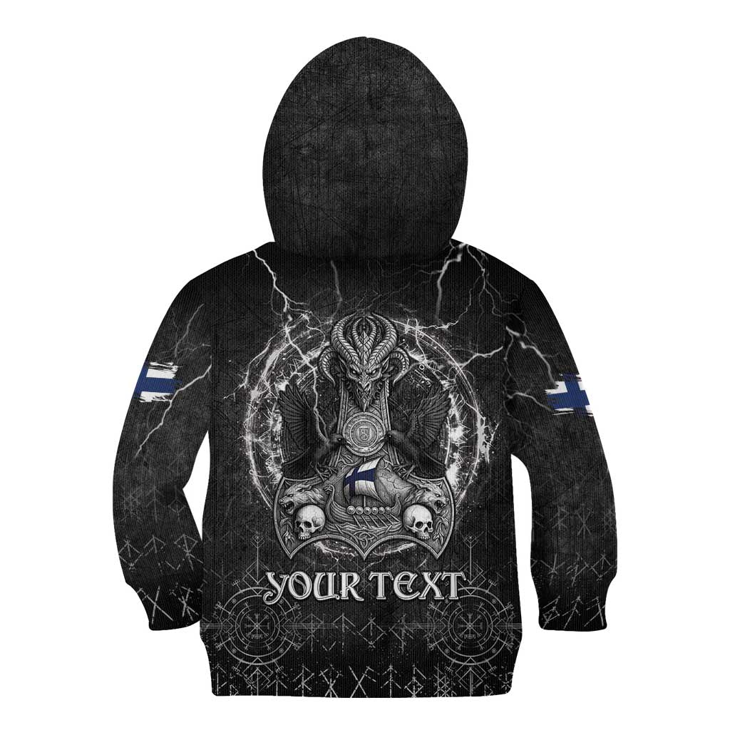 Personalized Finland Viking Kid Hoodie Odin's Raven Legacy - Wonder Print Shop