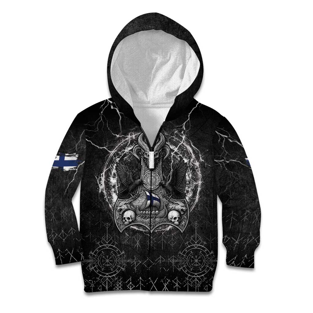 Personalized Finland Viking Kid Hoodie Odin's Raven Legacy - Wonder Print Shop