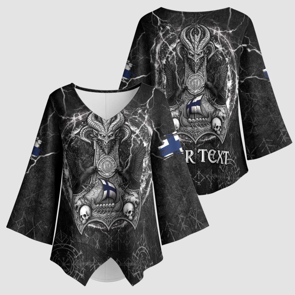 Personalized Finland Viking Kimono Sleeve Blouse Odin's Raven Legacy - Wonder Print Shop