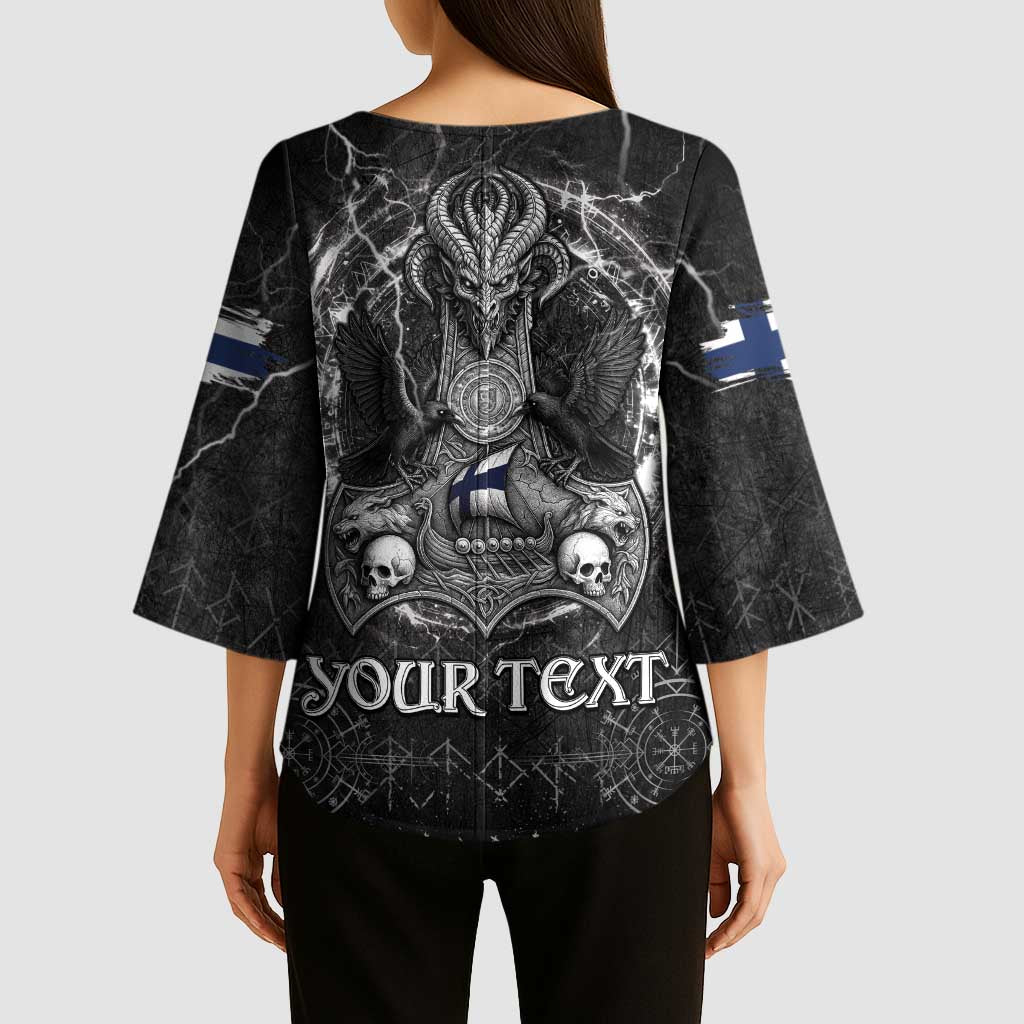 Personalized Finland Viking Kimono Sleeve Blouse Odin's Raven Legacy - Wonder Print Shop