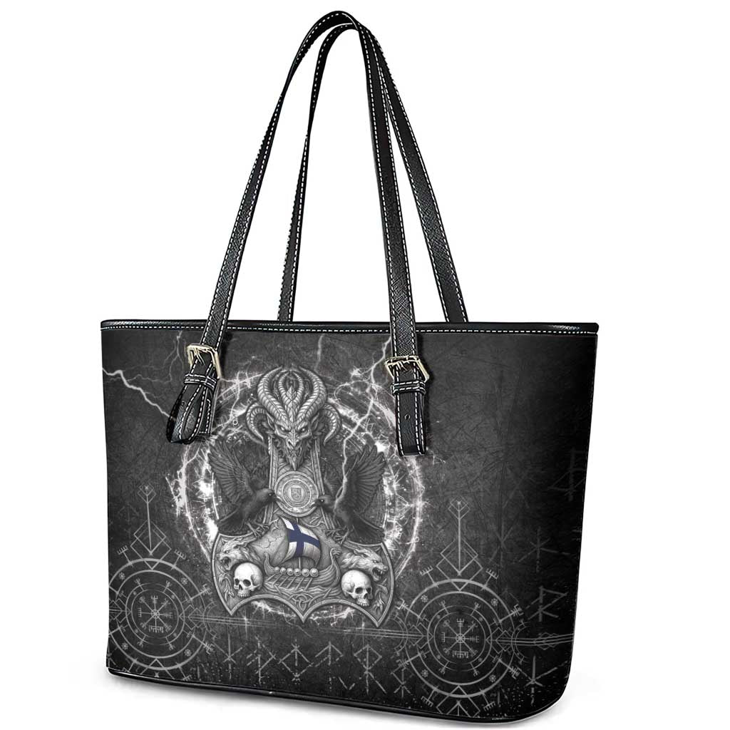 Finland Viking Leather Tote Bag Odin's Raven Legacy - Wonder Print Shop