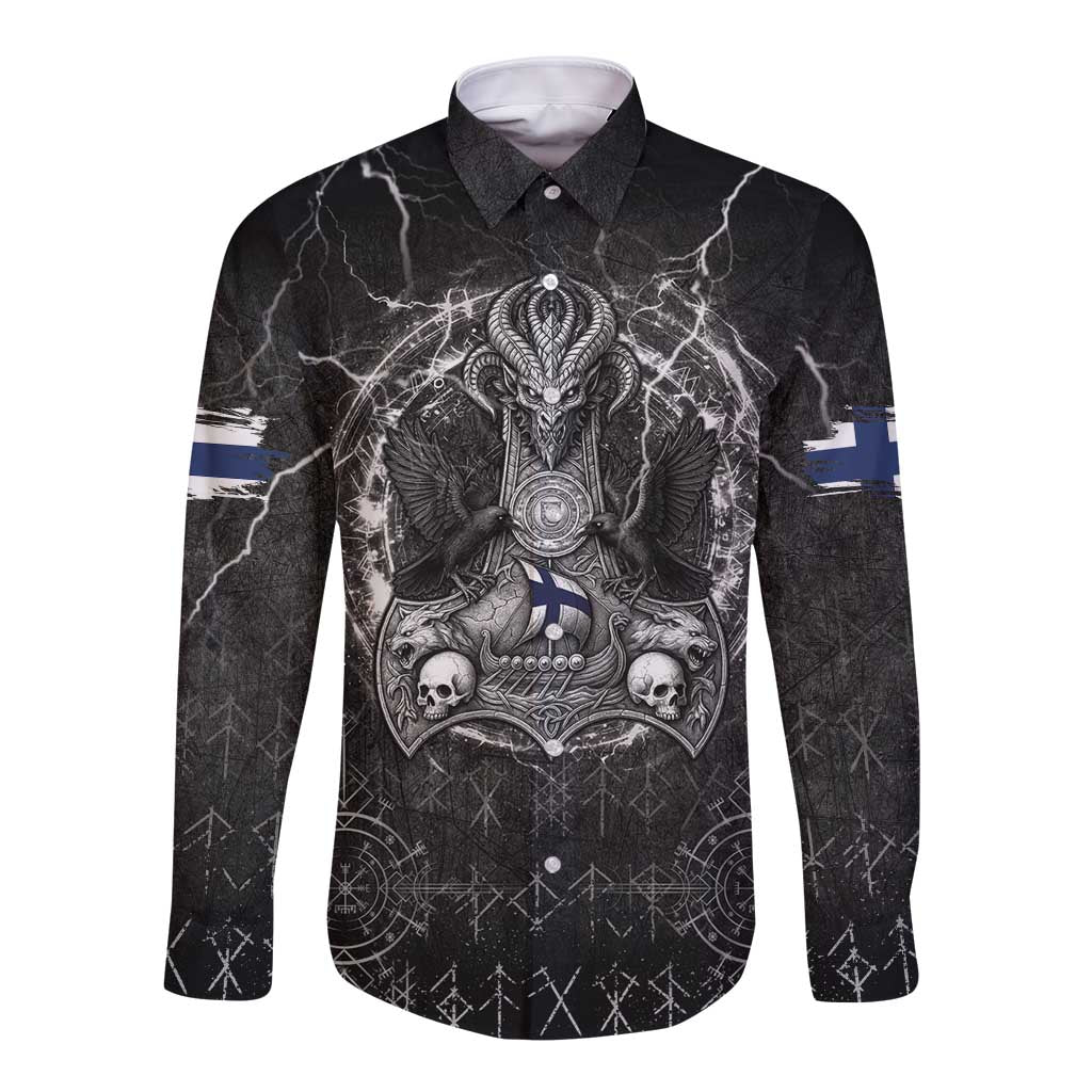 Personalized Finland Viking Long Sleeve Button Shirt Odin's Raven Legacy - Wonder Print Shop