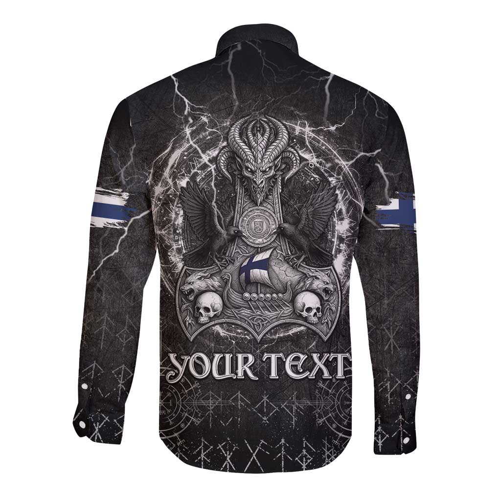 Personalized Finland Viking Long Sleeve Button Shirt Odin's Raven Legacy - Wonder Print Shop