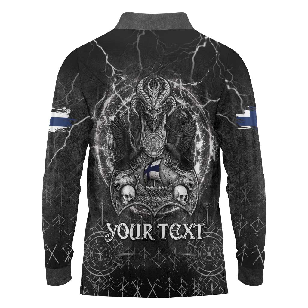 Personalized Finland Viking Long Sleeve Polo Shirt Odin's Raven Legacy - Wonder Print Shop