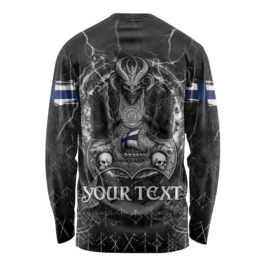 Personalized Finland Viking Long Sleeve Shirt Odin's Raven Legacy - Wonder Print Shop