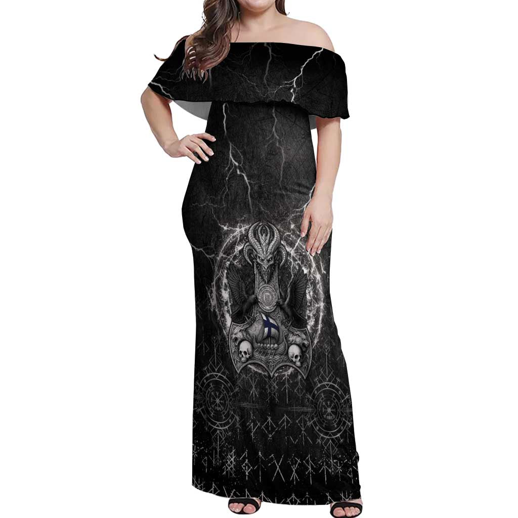Personalized Finland Viking Off Shoulder Maxi Dress Odin's Raven Legacy - Wonder Print Shop