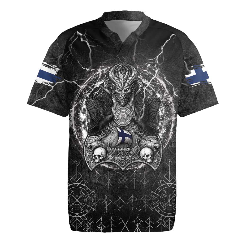 Personalized Finland Viking Rugby Jersey Odin's Raven Legacy - Wonder Print Shop