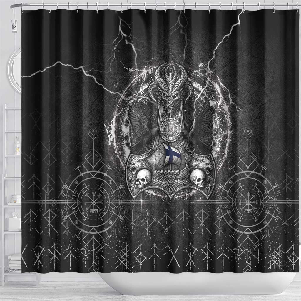 Finland Viking Shower Curtain Odin's Raven Legacy - Wonder Print Shop
