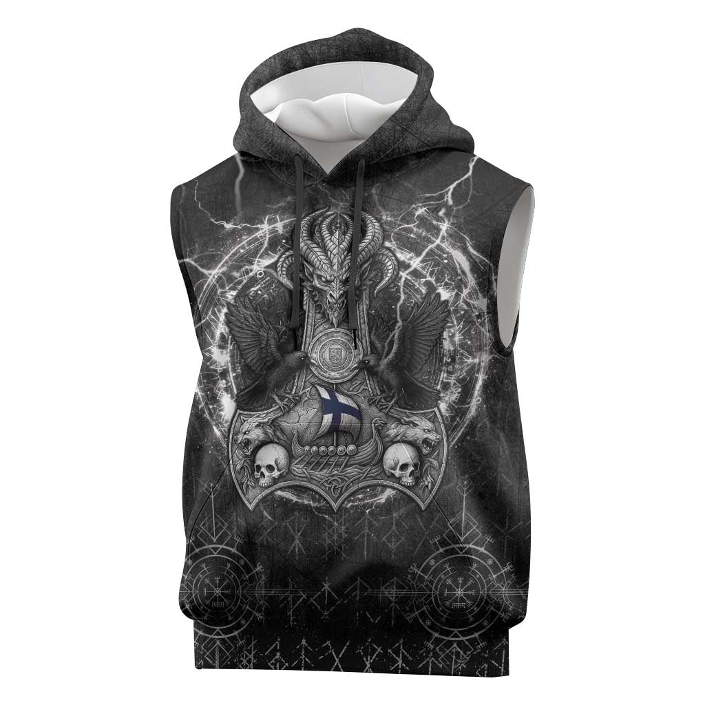 Personalized Finland Viking Sleeveless Hoodie Odin's Raven Legacy - Wonder Print Shop