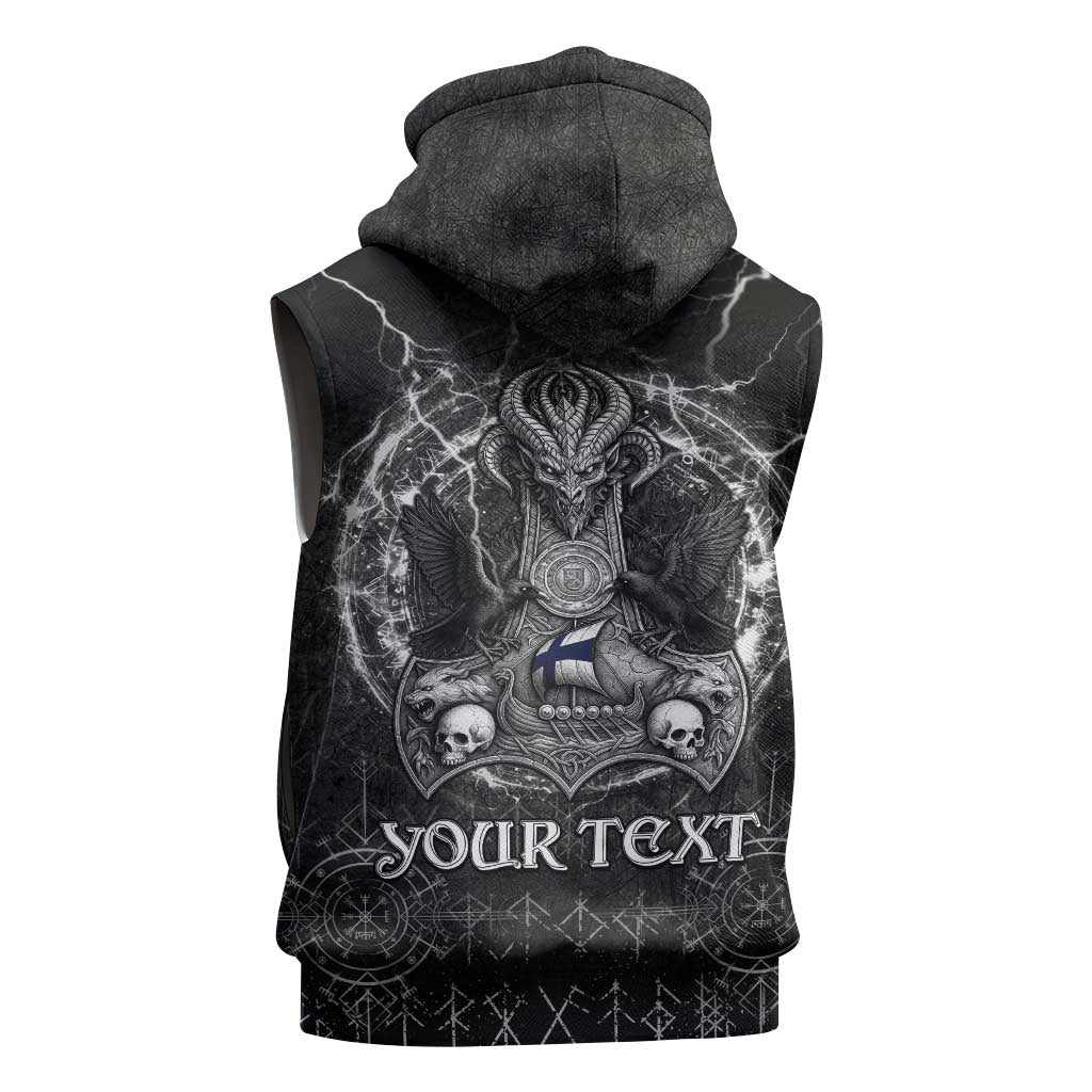 Personalized Finland Viking Sleeveless Hoodie Odin's Raven Legacy - Wonder Print Shop
