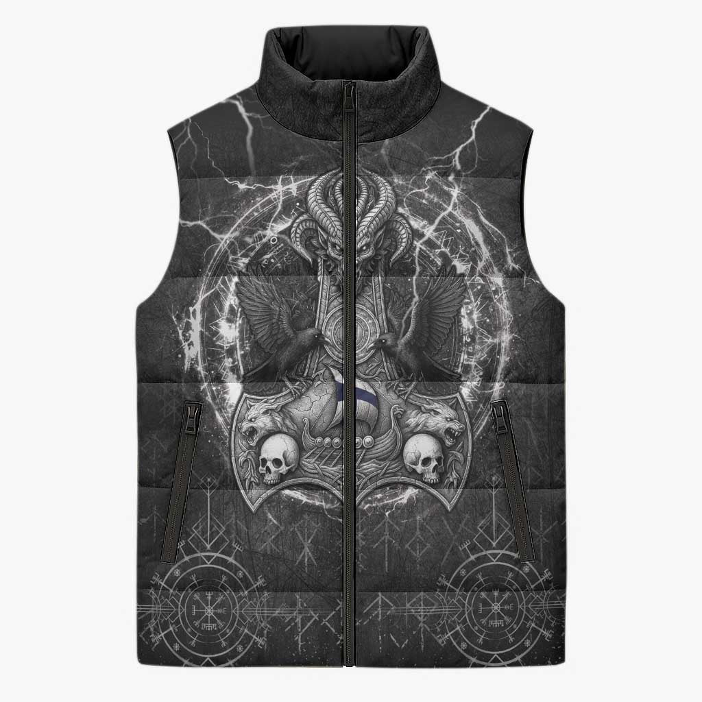 Personalized Finland Viking Sleeveless Puffer Jacket Odin's Raven Legacy - Wonder Print Shop