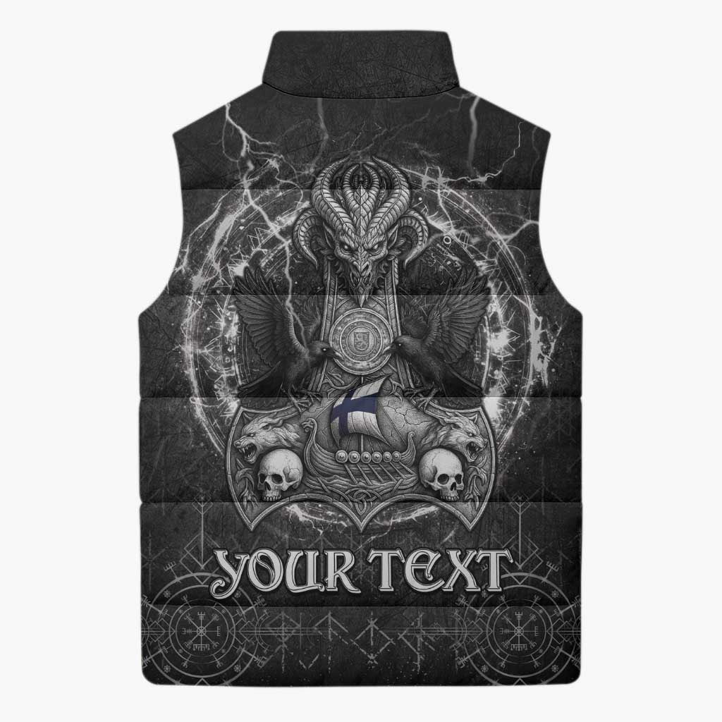 Personalized Finland Viking Sleeveless Puffer Jacket Odin's Raven Legacy - Wonder Print Shop