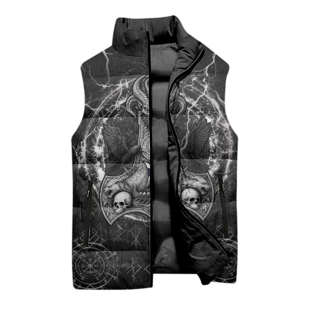 Personalized Finland Viking Sleeveless Puffer Jacket Odin's Raven Legacy - Wonder Print Shop