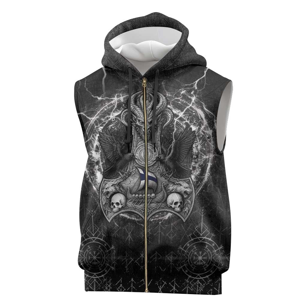 Personalized Finland Viking Sleeveless Zip Hoodie Odin's Raven Legacy - Wonder Print Shop