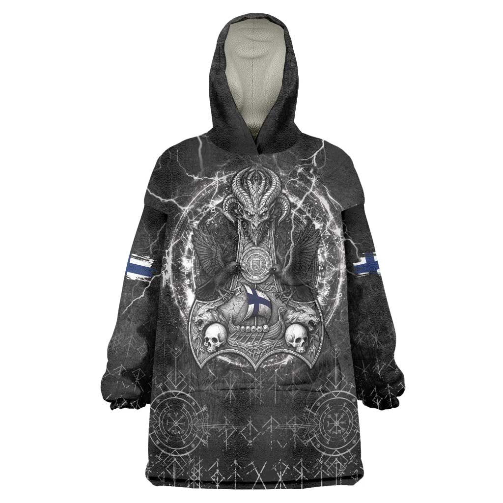 Personalized Finland Viking Wearable Blanket Hoodie Odin's Raven Legacy - Wonder Print Shop