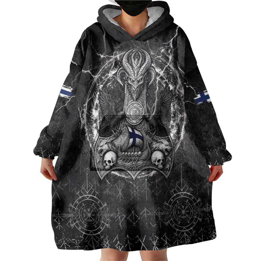 Personalized Finland Viking Wearable Blanket Hoodie Odin's Raven Legacy - Wonder Print Shop