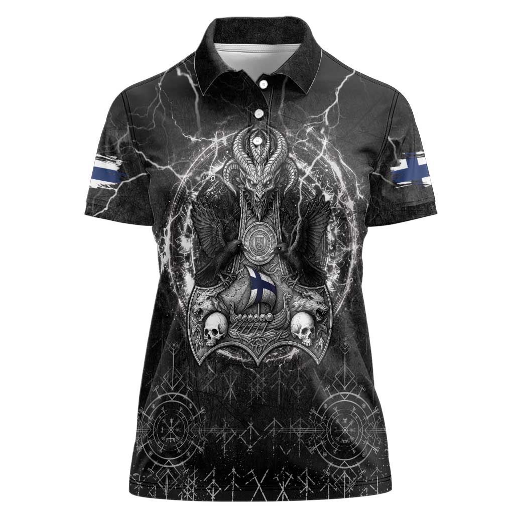 Personalized Finland Viking Women Polo Shirt Odin's Raven Legacy - Wonder Print Shop