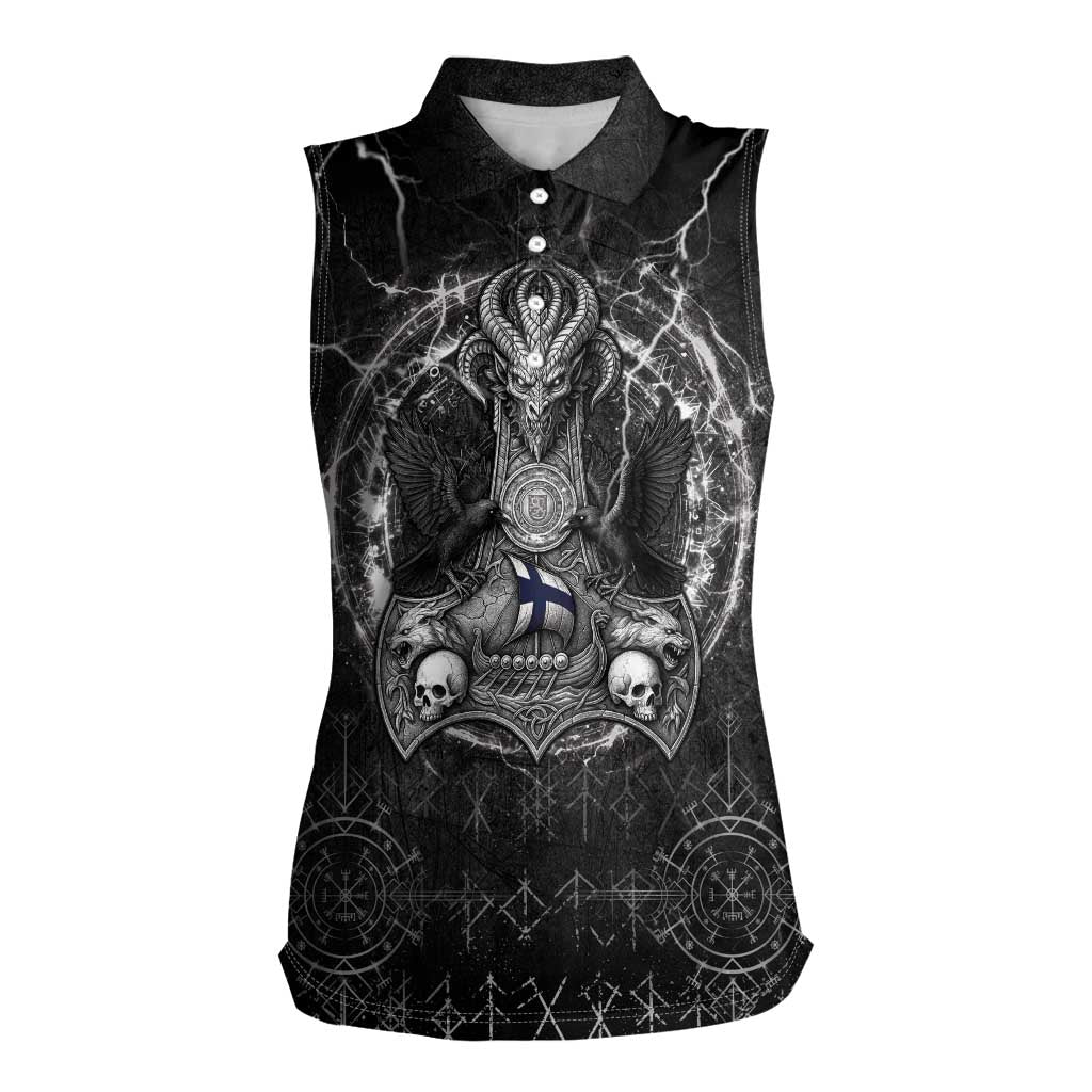 Personalized Finland Viking Women Sleeveless Polo Shirt Odin's Raven Legacy - Wonder Print Shop