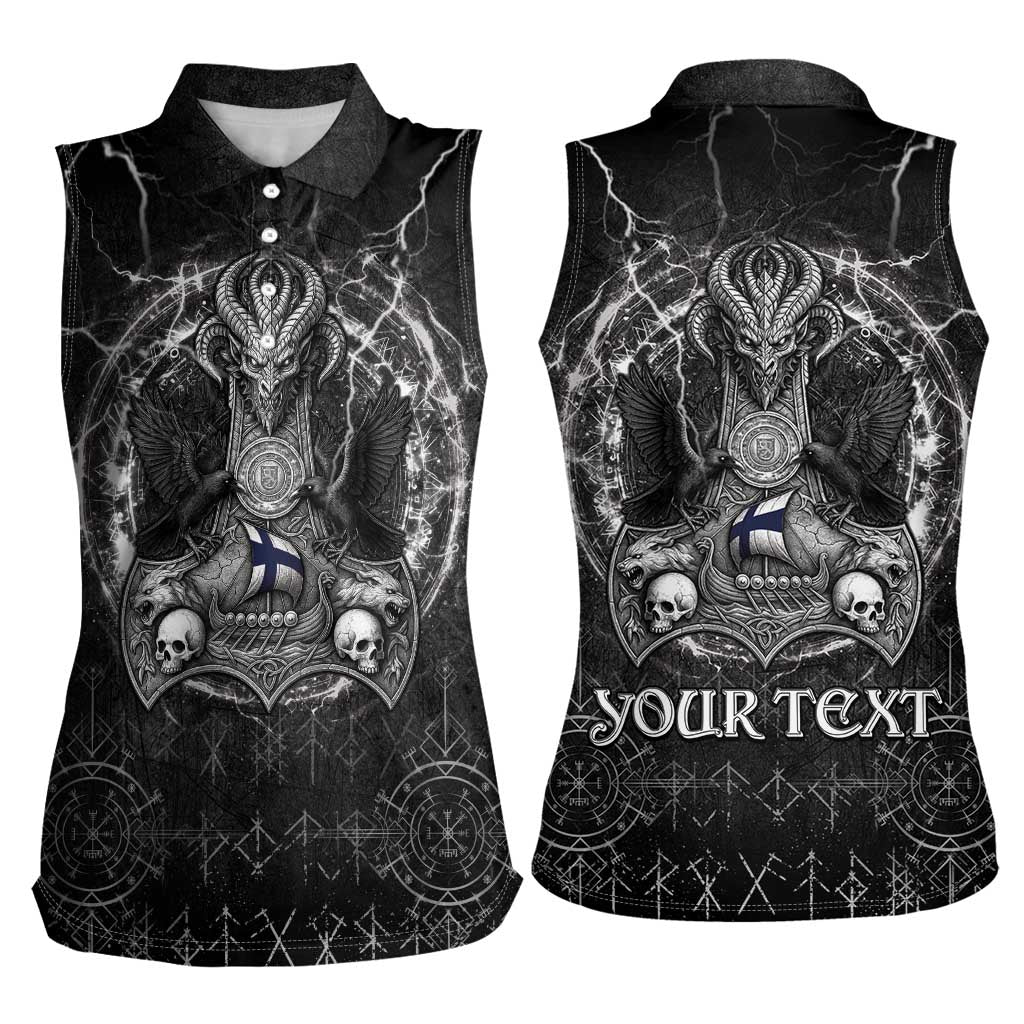 Personalized Finland Viking Women Sleeveless Polo Shirt Odin's Raven Legacy - Wonder Print Shop