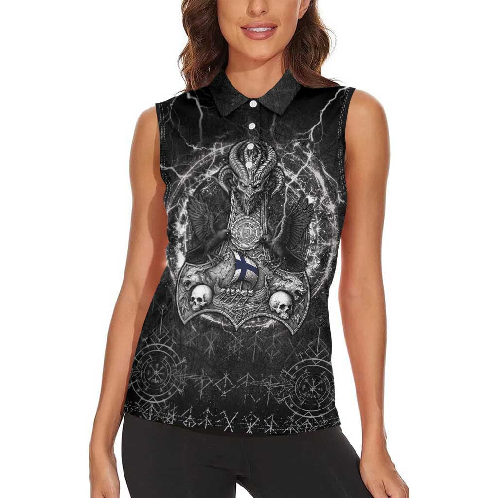 Personalized Finland Viking Women Sleeveless Polo Shirt Odin's Raven Legacy - Wonder Print Shop