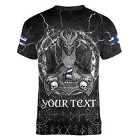 Personalized Finland Viking Women V-Neck T-Shirt Odin's Raven Legacy - Wonder Print Shop