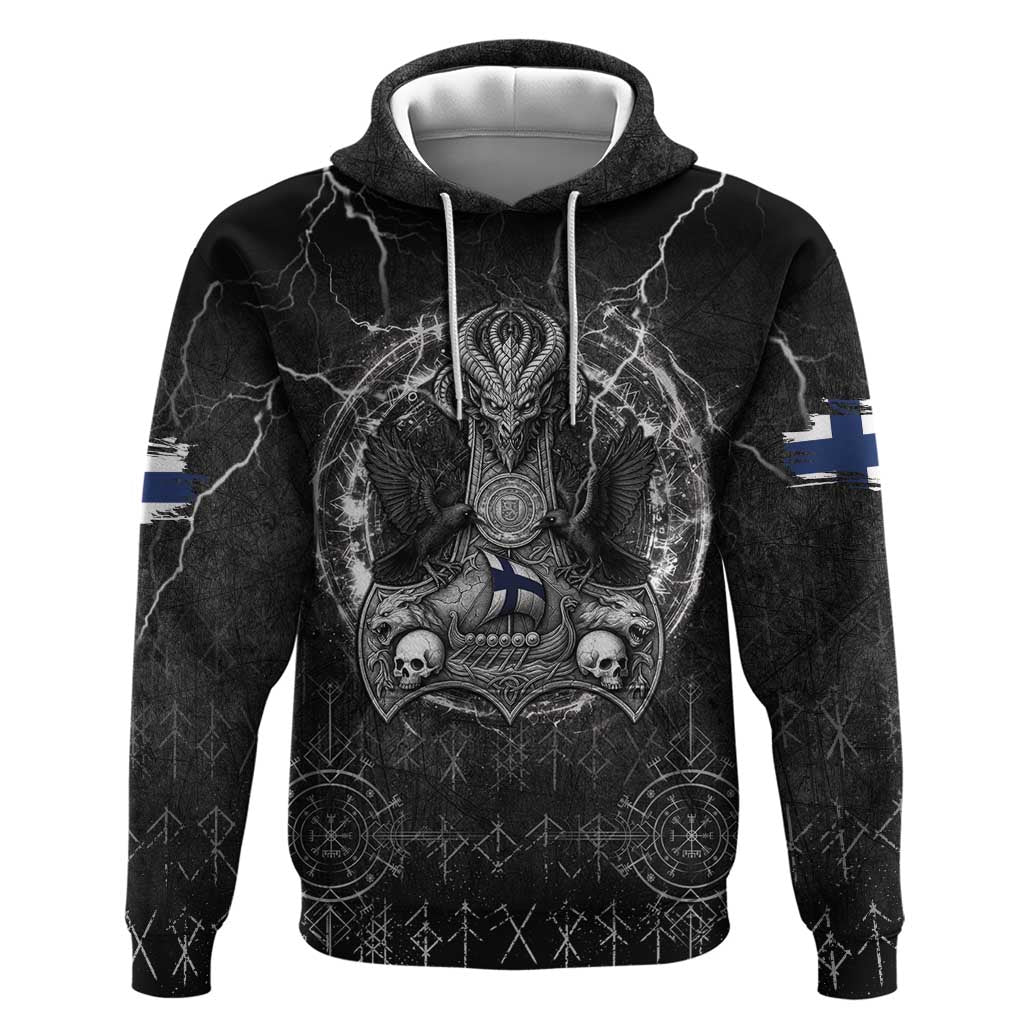 Personalized Finland Viking Zip Hoodie Odin's Raven Legacy - Wonder Print Shop