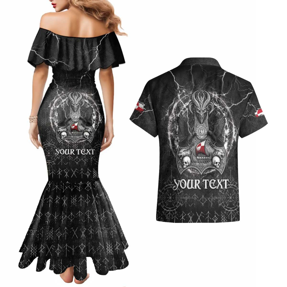 Personalized Greenland Viking Couples Matching Mermaid Dress and Hawaiian Shirt Odin's Raven Legacy - Wonder Print Shop