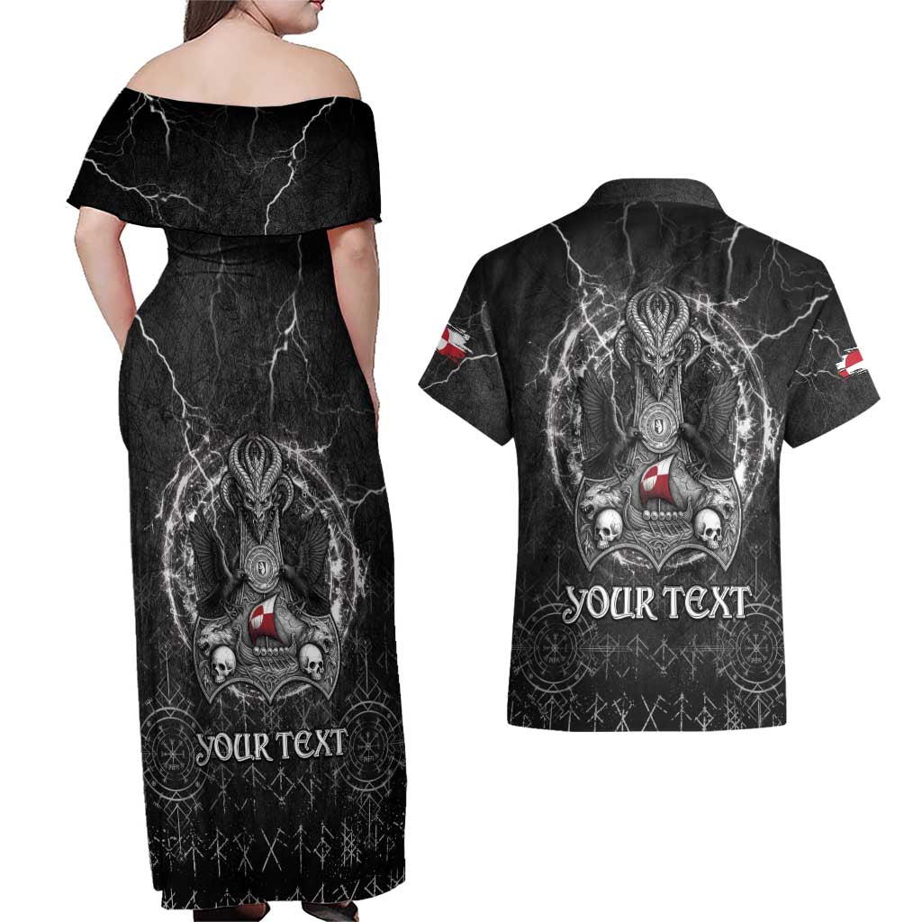 Personalized Greenland Viking Couples Matching Off Shoulder Maxi Dress and Hawaiian Shirt Odin's Raven Legacy - Wonder Print Shop
