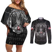 Personalized Greenland Viking Couples Matching Off Shoulder Short Dress and Long Sleeve Button Shirt Odin's Raven Legacy - Wonder Print Shop