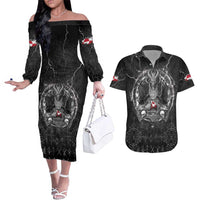 Personalized Greenland Viking Couples Matching Off The Shoulder Long Sleeve Dress and Hawaiian Shirt Odin's Raven Legacy - Wonder Print Shop