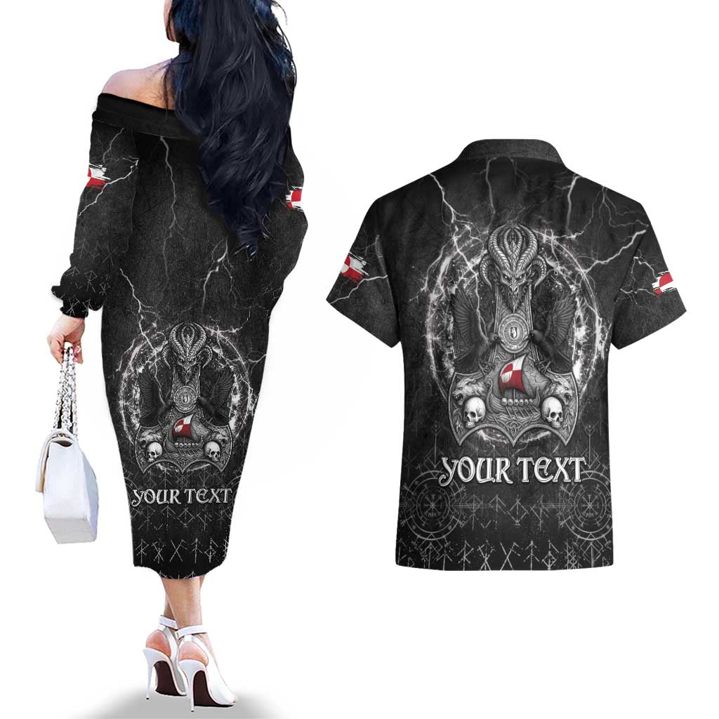 Personalized Greenland Viking Couples Matching Off The Shoulder Long Sleeve Dress and Hawaiian Shirt Odin's Raven Legacy - Wonder Print Shop