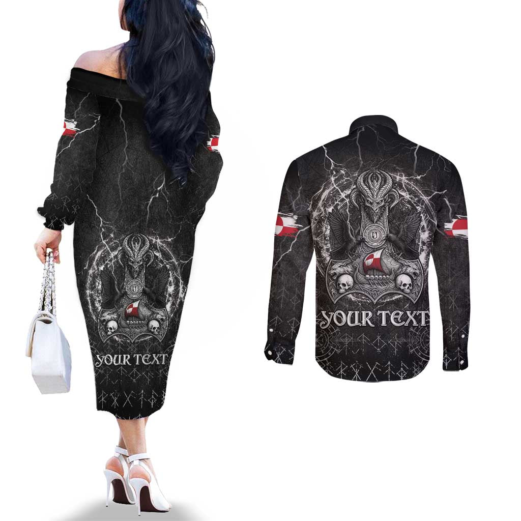 Personalized Greenland Viking Couples Matching Off The Shoulder Long Sleeve Dress and Long Sleeve Button Shirt Odin's Raven Legacy - Wonder Print Shop