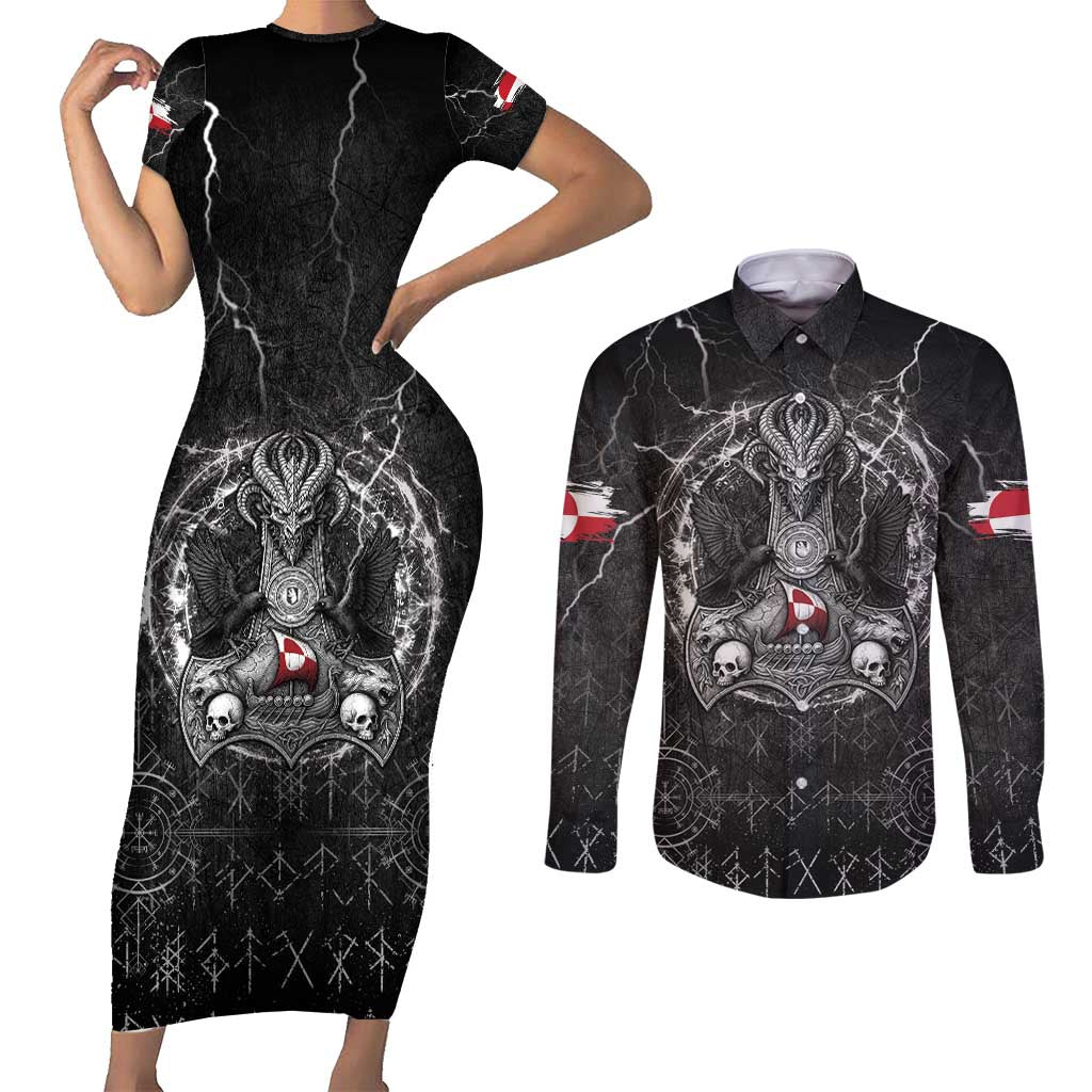 Personalized Greenland Viking Couples Matching Short Sleeve Bodycon Dress and Long Sleeve Button Shirt Odin's Raven Legacy - Wonder Print Shop
