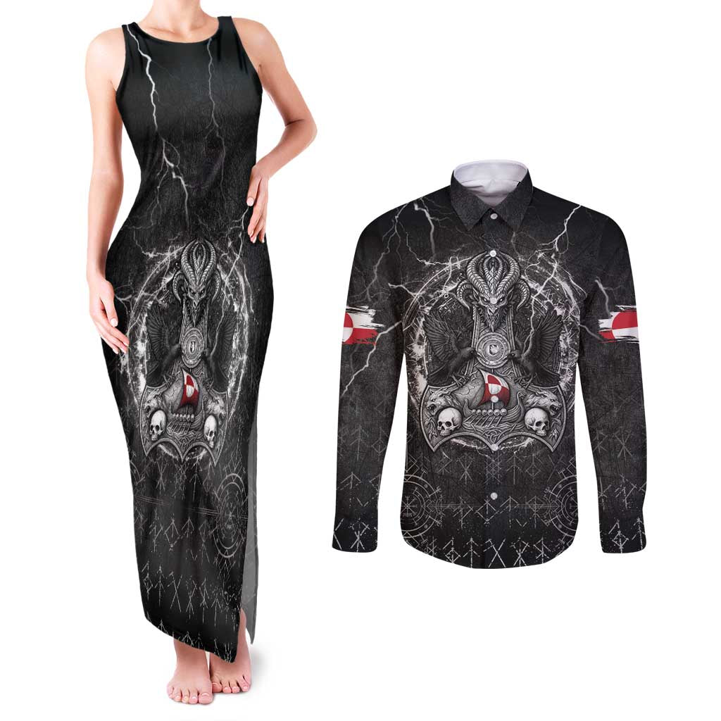 Personalized Greenland Viking Couples Matching Tank Maxi Dress and Long Sleeve Button Shirt Odin's Raven Legacy - Wonder Print Shop