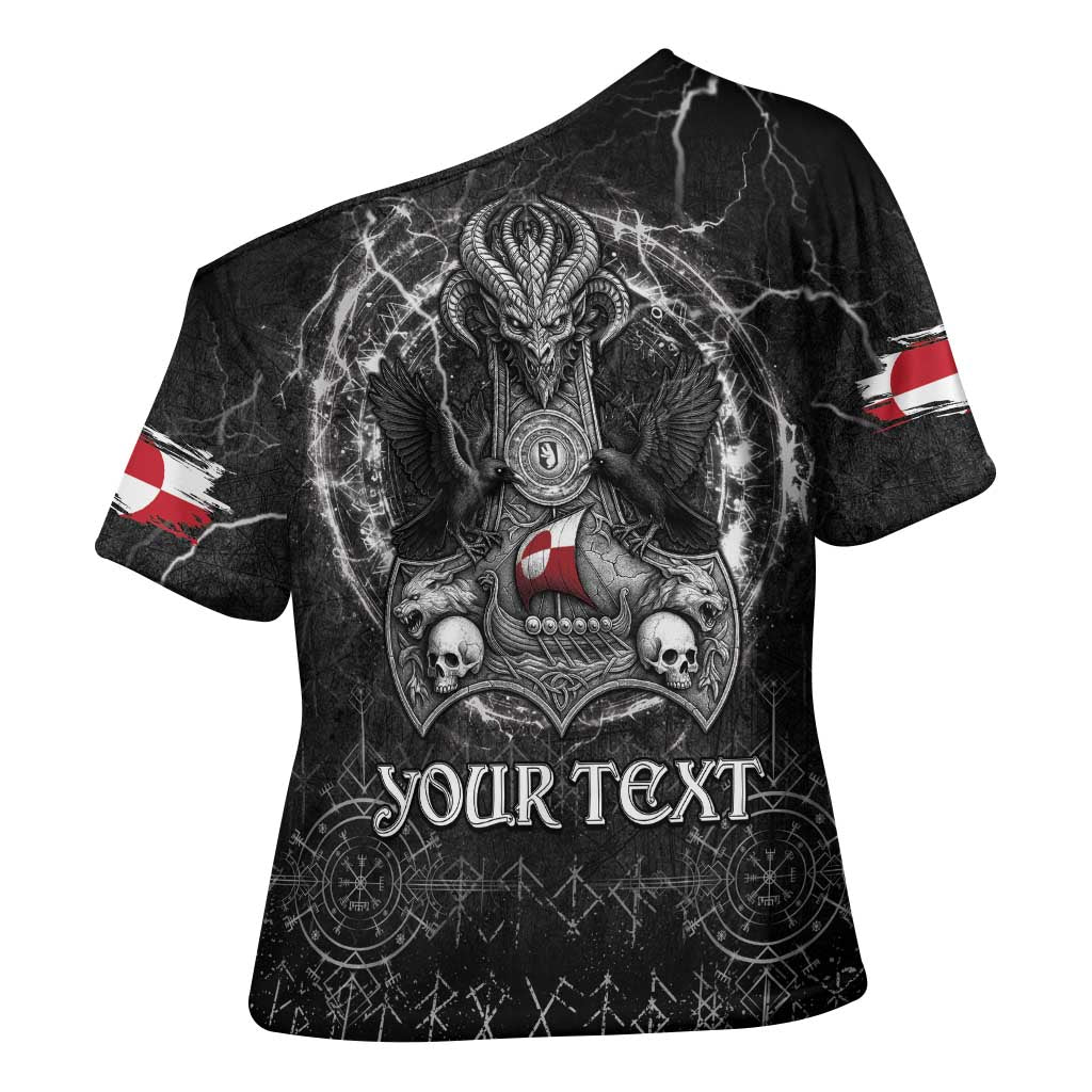 Personalized Greenland Viking Cross Shoulder Shirt Odin's Raven Legacy - Wonder Print Shop