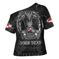 Personalized Greenland Viking Cross Shoulder Shirt Odin's Raven Legacy - Wonder Print Shop