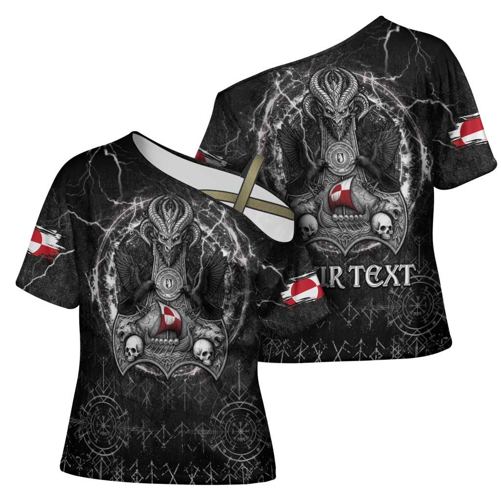 Personalized Greenland Viking Cross Shoulder Shirt Odin's Raven Legacy - Wonder Print Shop