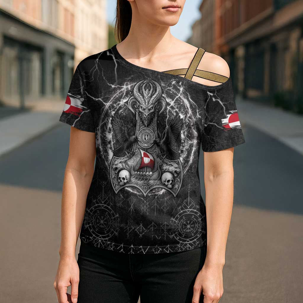 Personalized Greenland Viking Cross Shoulder Shirt Odin's Raven Legacy - Wonder Print Shop