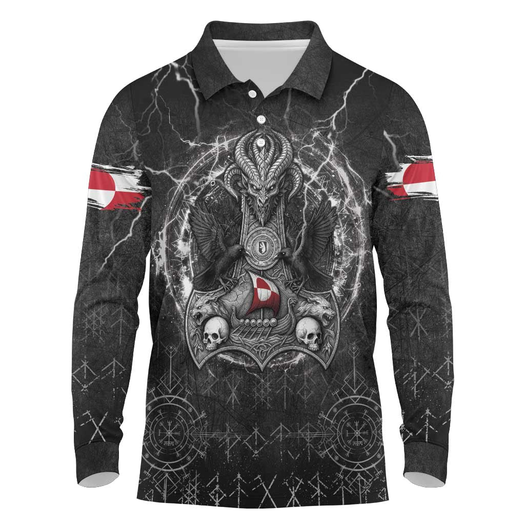 Personalized Greenland Viking Long Sleeve Polo Shirt Odin's Raven Legacy - Wonder Print Shop
