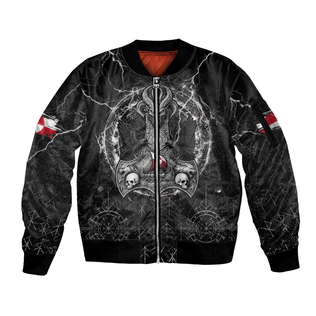 Personalized Greenland Viking Sleeve Zip Bomber Jacket Odin's Raven Legacy - Wonder Print Shop