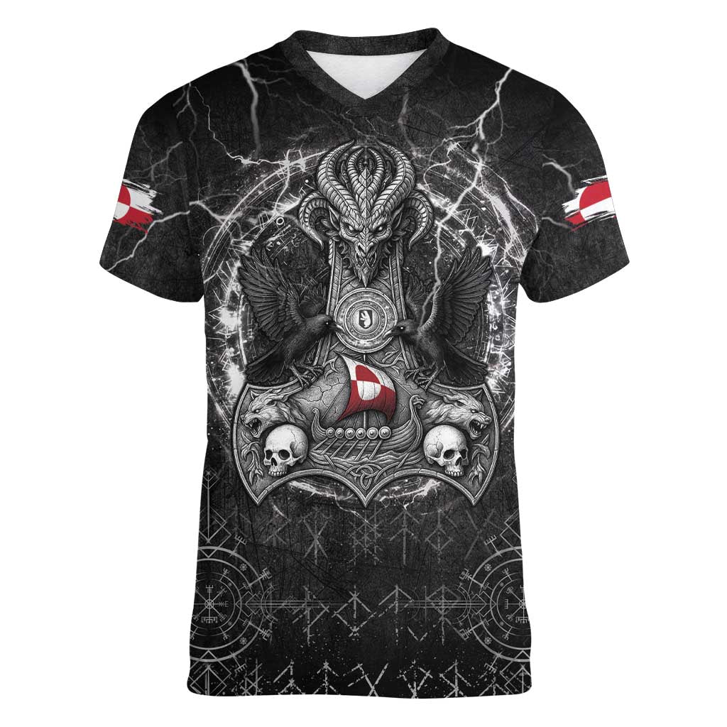 Personalized Greenland Viking Women V-Neck T-Shirt Odin's Raven Legacy - Wonder Print Shop