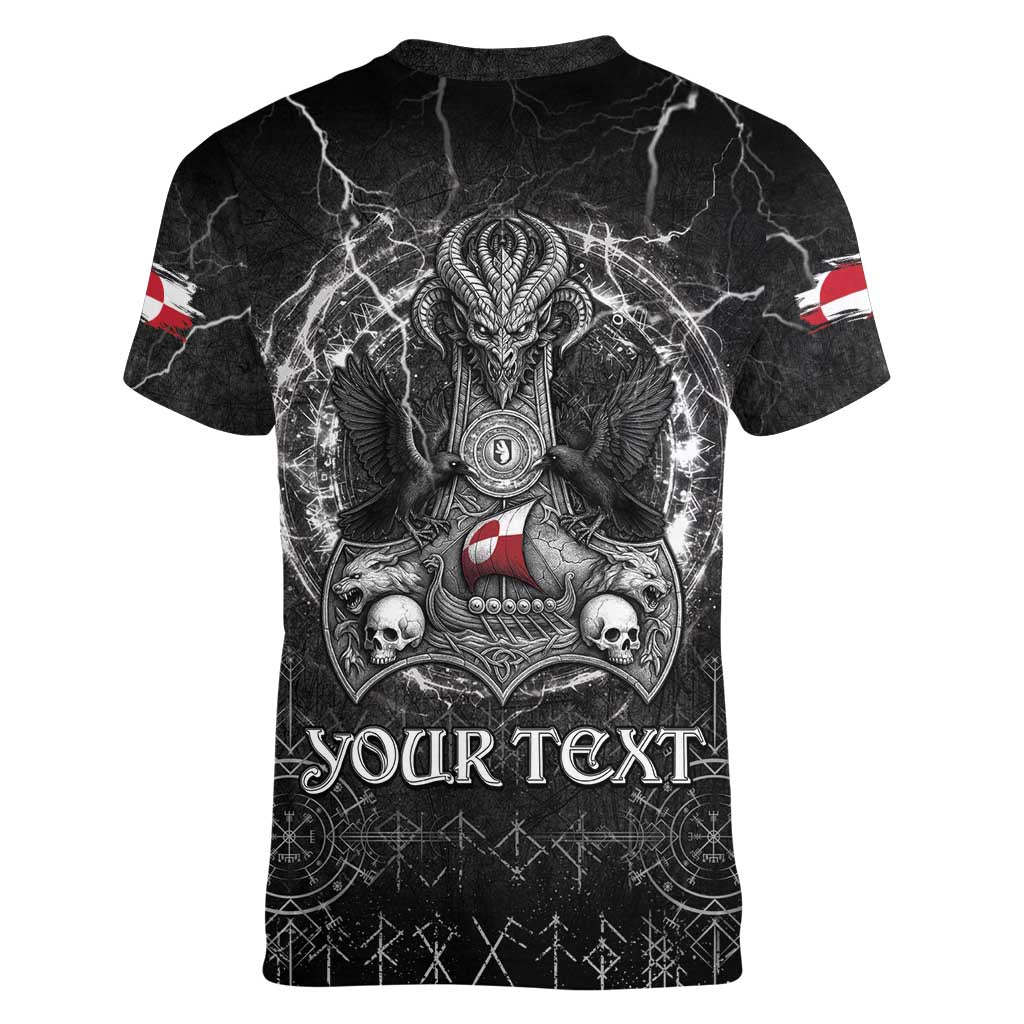 Personalized Greenland Viking Women V-Neck T-Shirt Odin's Raven Legacy - Wonder Print Shop