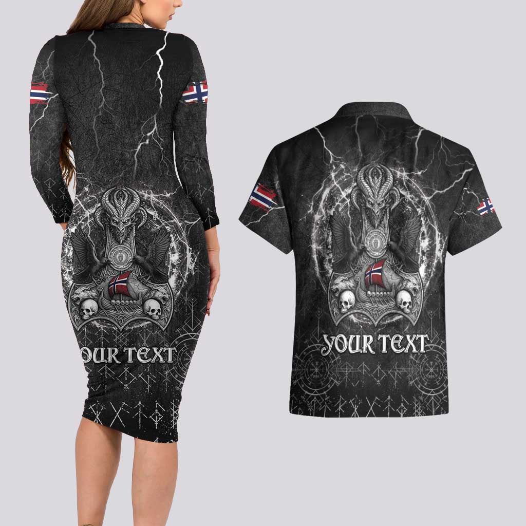 Personalized Norway Viking Couples Matching Long Sleeve Bodycon Dress and Hawaiian Shirt Odin's Raven Legacy - Wonder Print Shop
