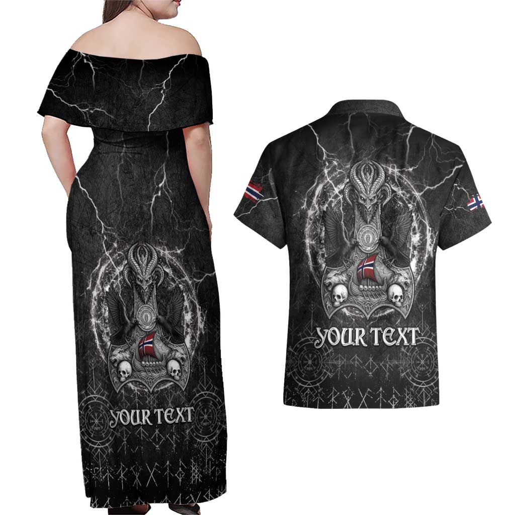 Personalized Norway Viking Couples Matching Off Shoulder Maxi Dress and Hawaiian Shirt Odin's Raven Legacy - Wonder Print Shop