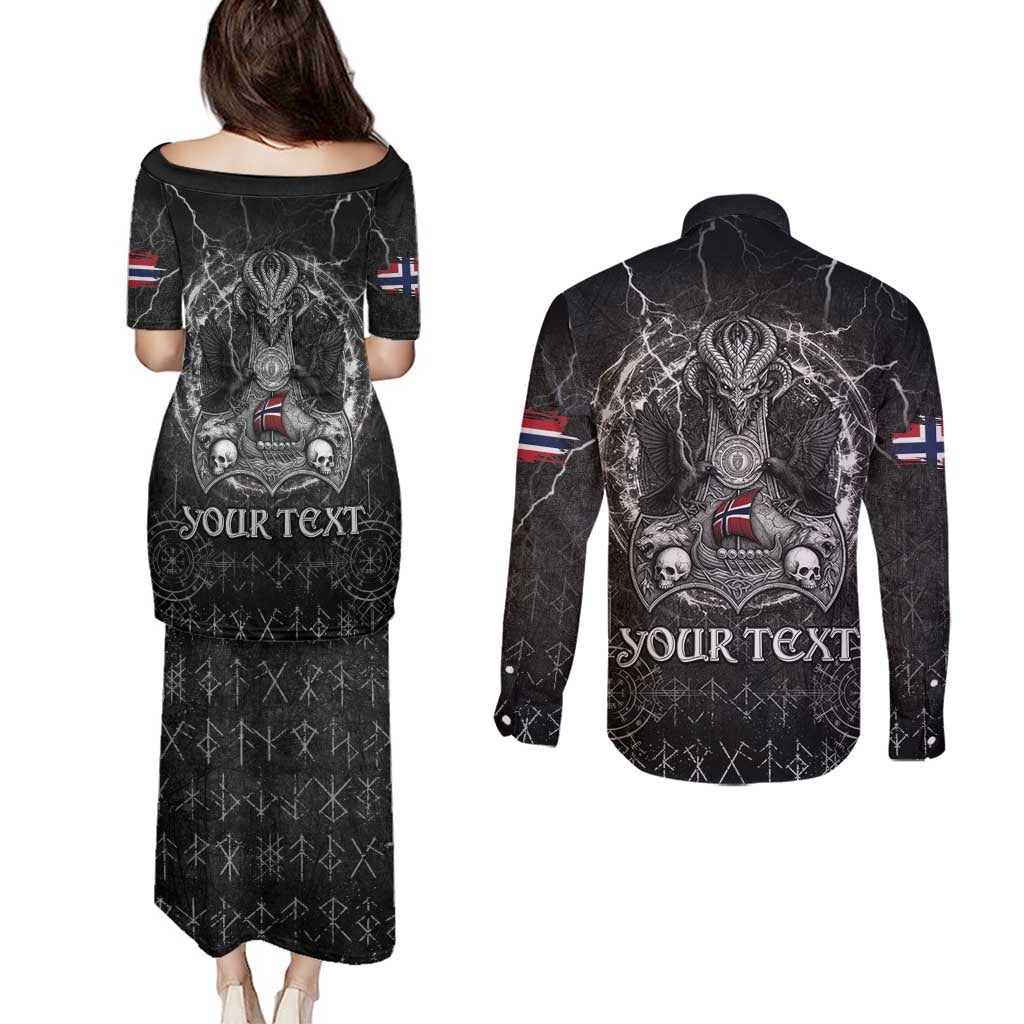 Personalized Norway Viking Couples Matching Puletasi and Long Sleeve Button Shirt Odin's Raven Legacy - Wonder Print Shop